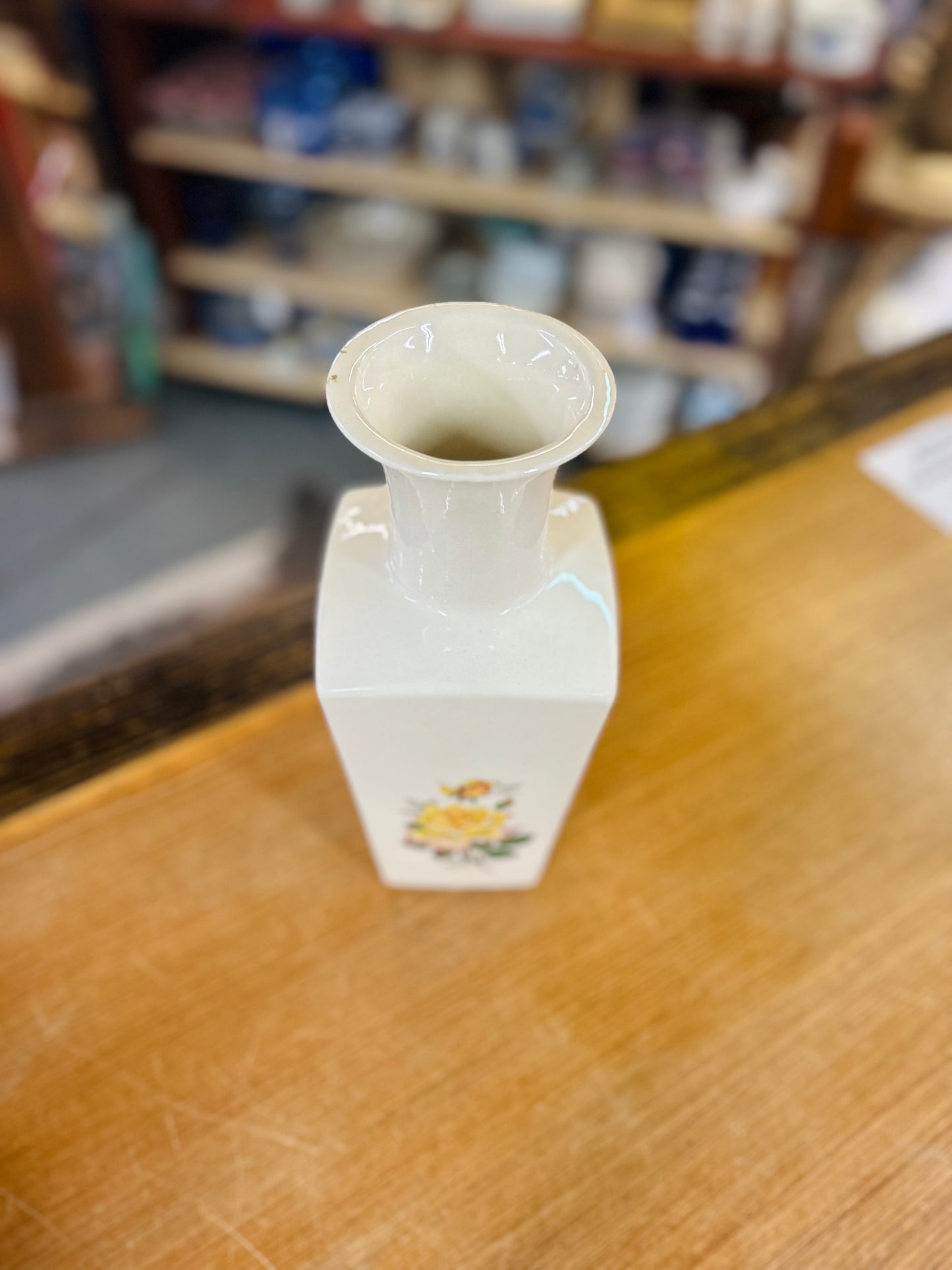 Vintage Tall Vase with Floral Design