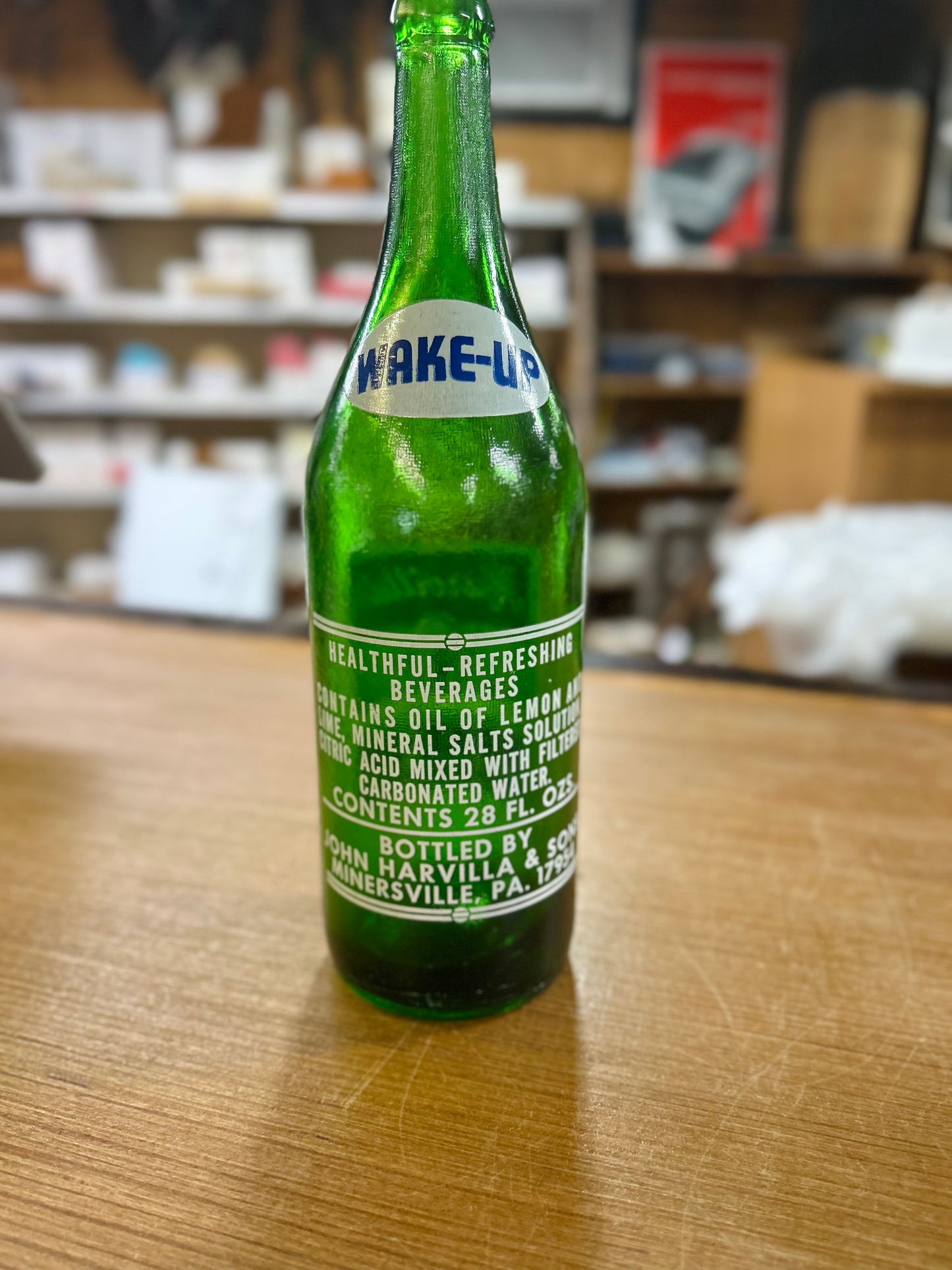 Vintage 1970's Harvilla's Wake-Up Green Bottle