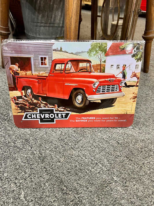 Red Chevrolet Pickup Metal Sign