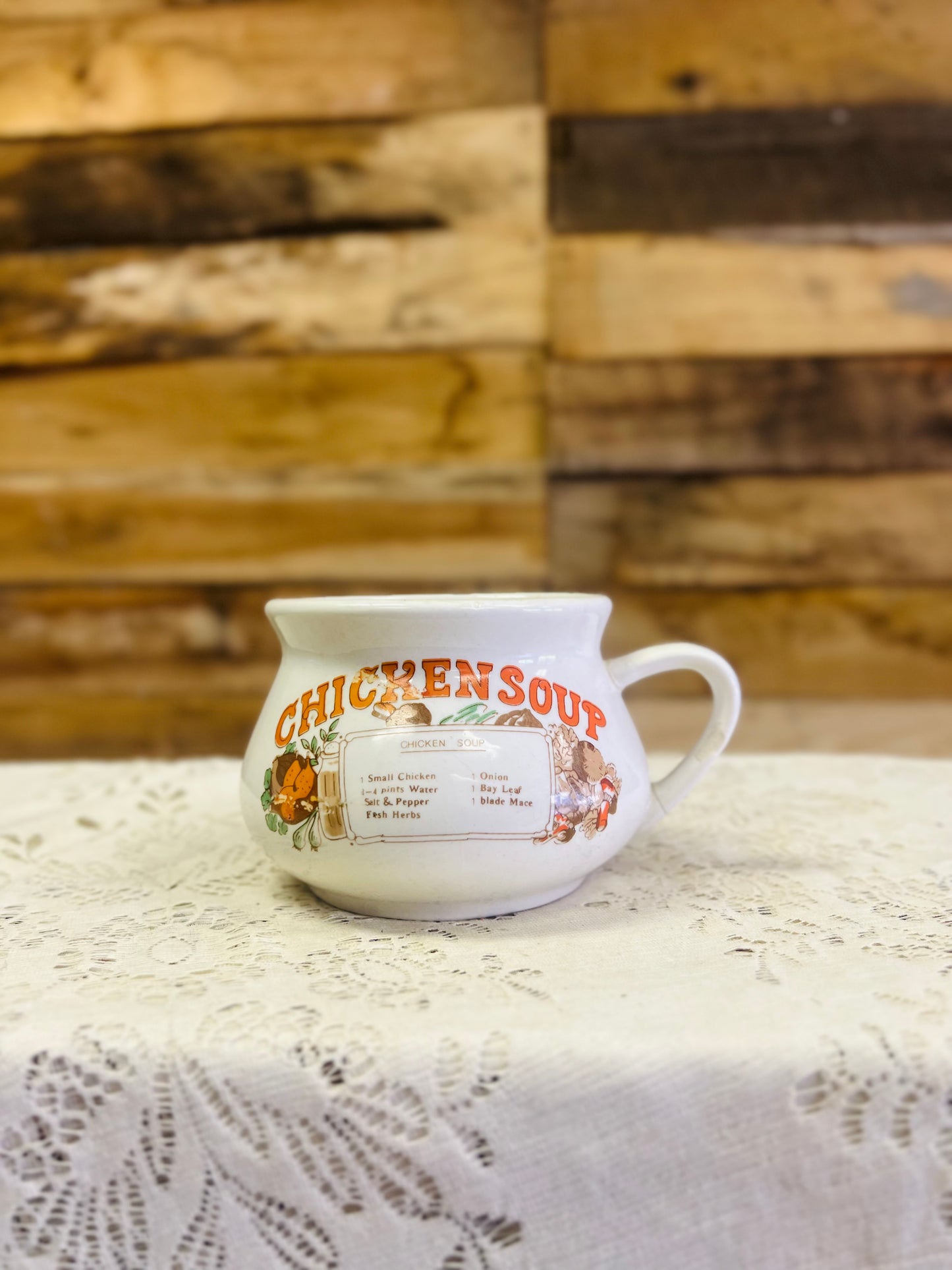 Vintage 70s Ceramic Soup Recipe Mug - Chicken Soup