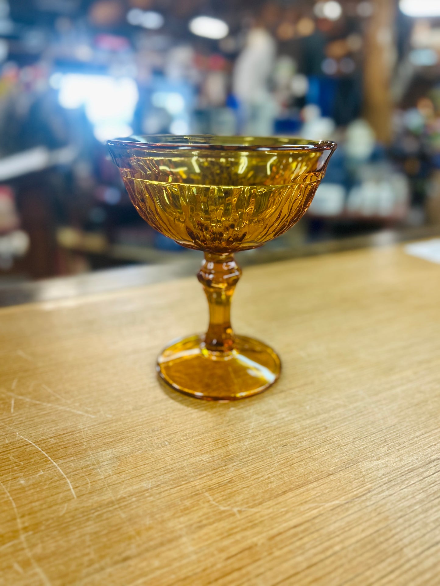 Vintage Indiana Glass Amber Pedestal Bowl