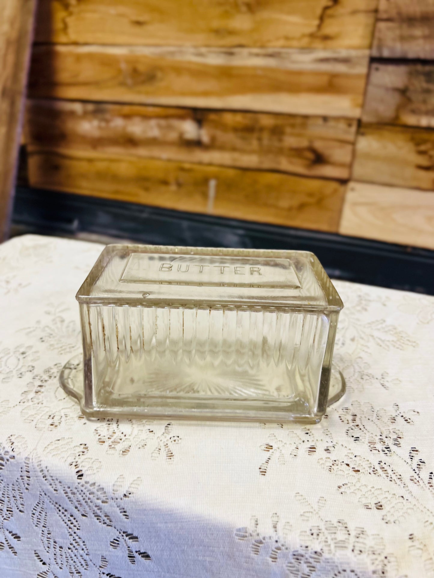 Vintage Clear Tall Butter Dish