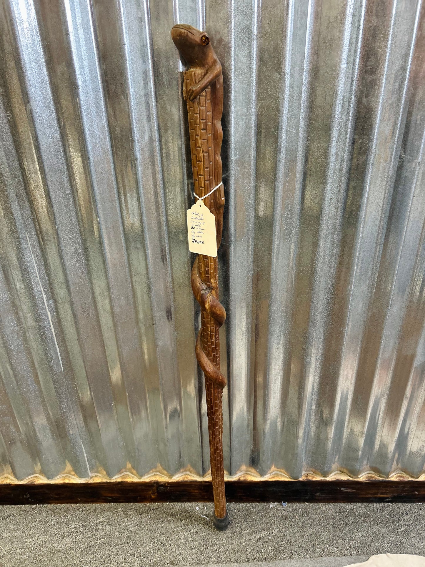 Old Intricate Hand Carved Serpant and Frog Walking Stick