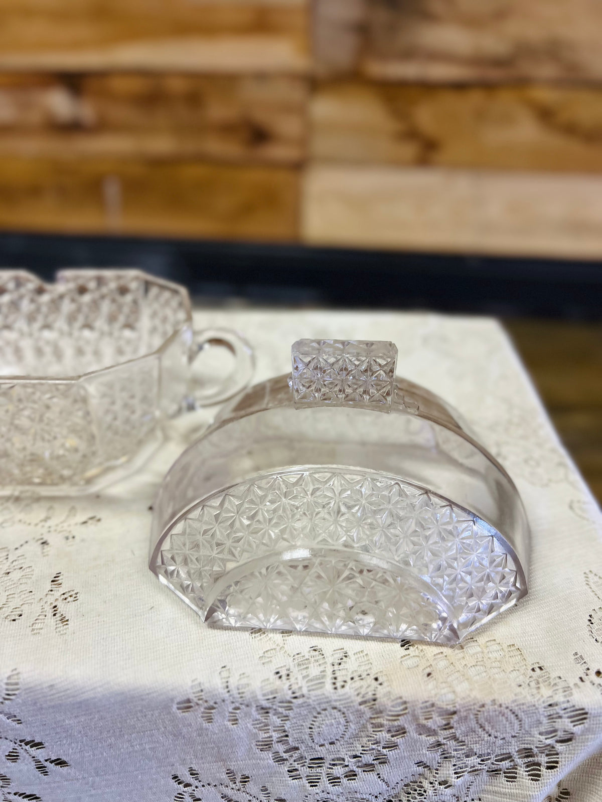 Vintage Double Handled Clear Pattern Covered Dish