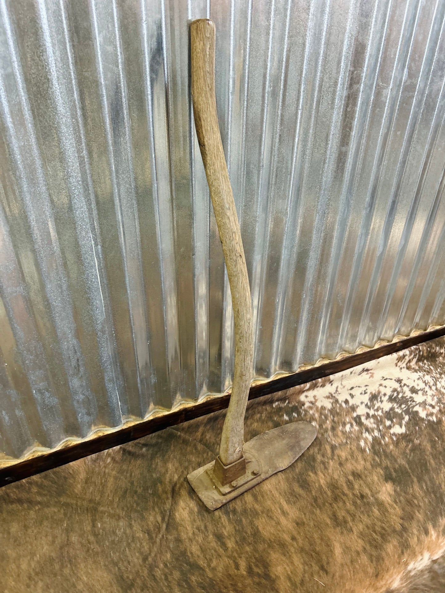Vintage Wooden Scythe Snath with Curved Handle