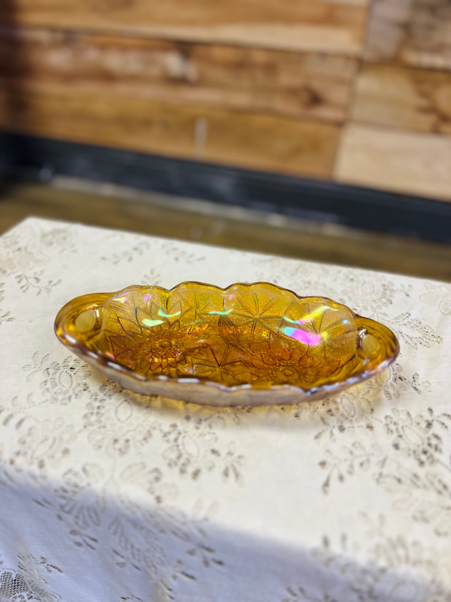 Vintage Indiana Glass Marigold Carnival Relish Dish