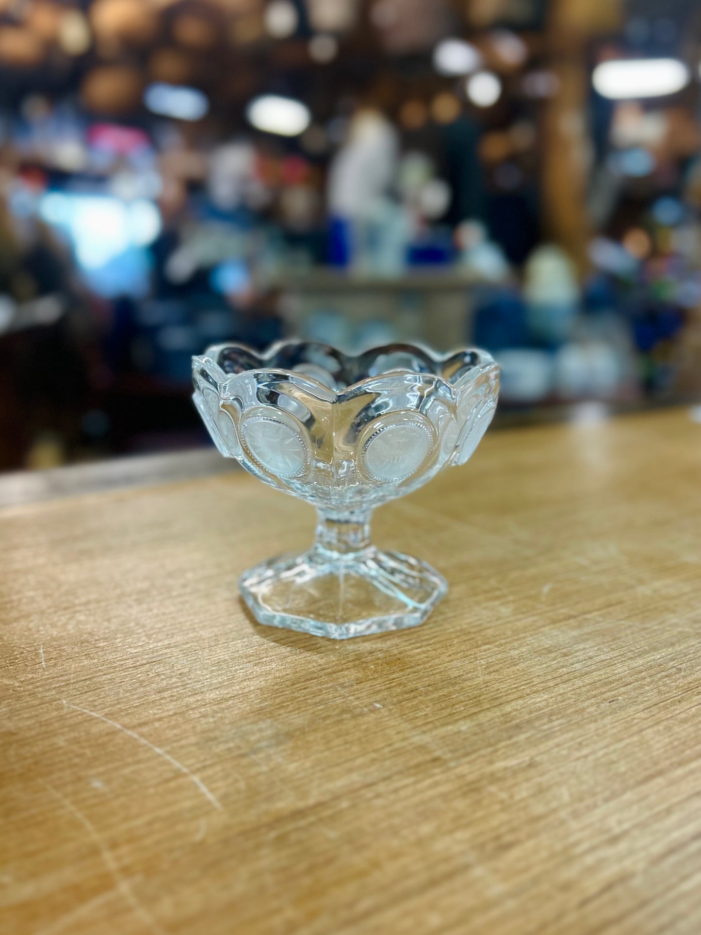 Vintage Clear Coin Glass with Frosted Medallions