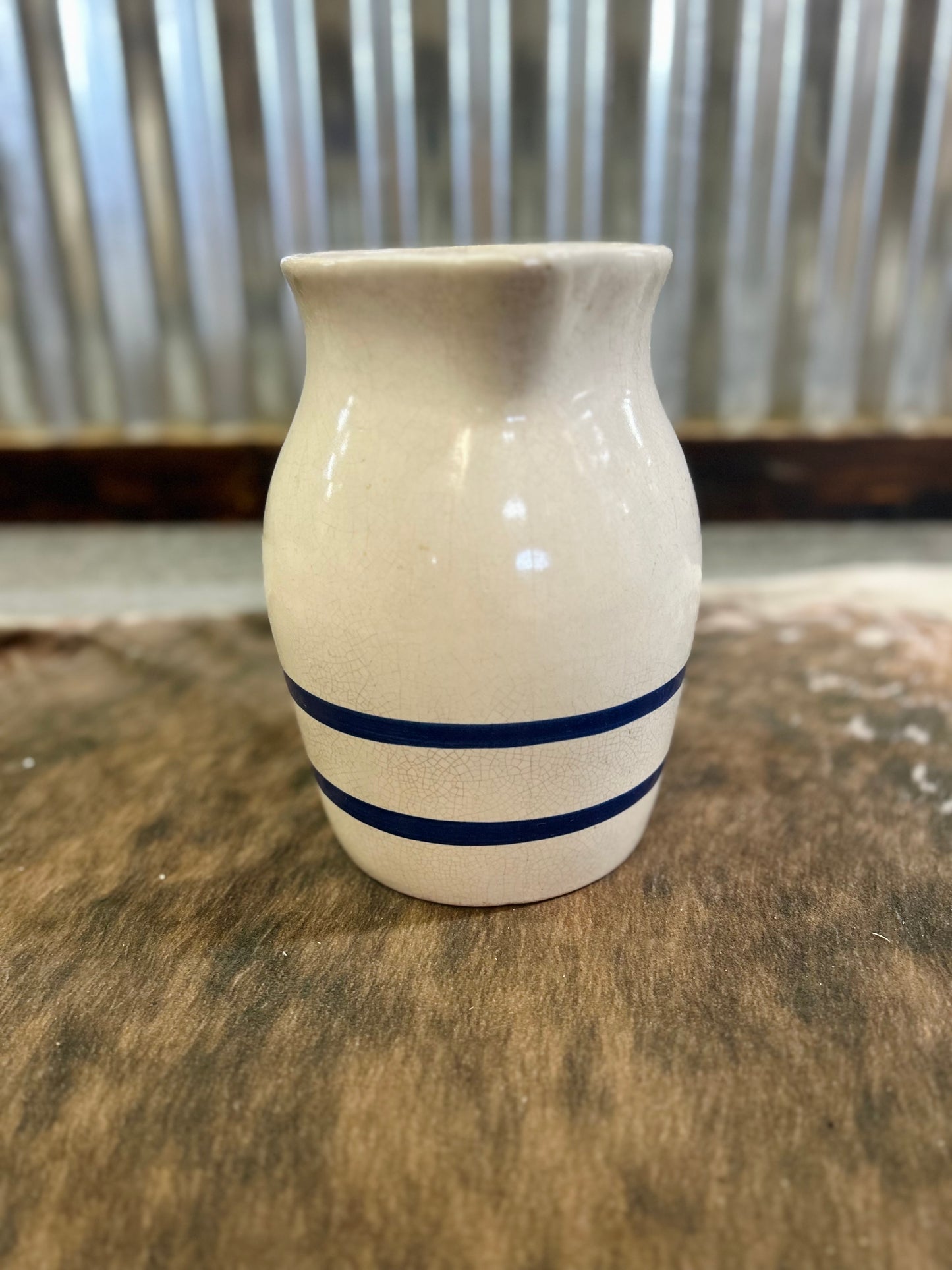 Vintage Roseville Robison Ransbottom Blue Striped Pitcher