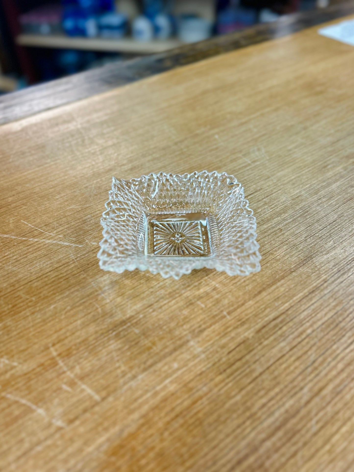 Vintage Indiana Glass Diamond Point Pattern Candy Dish with Ruffled Edge Set