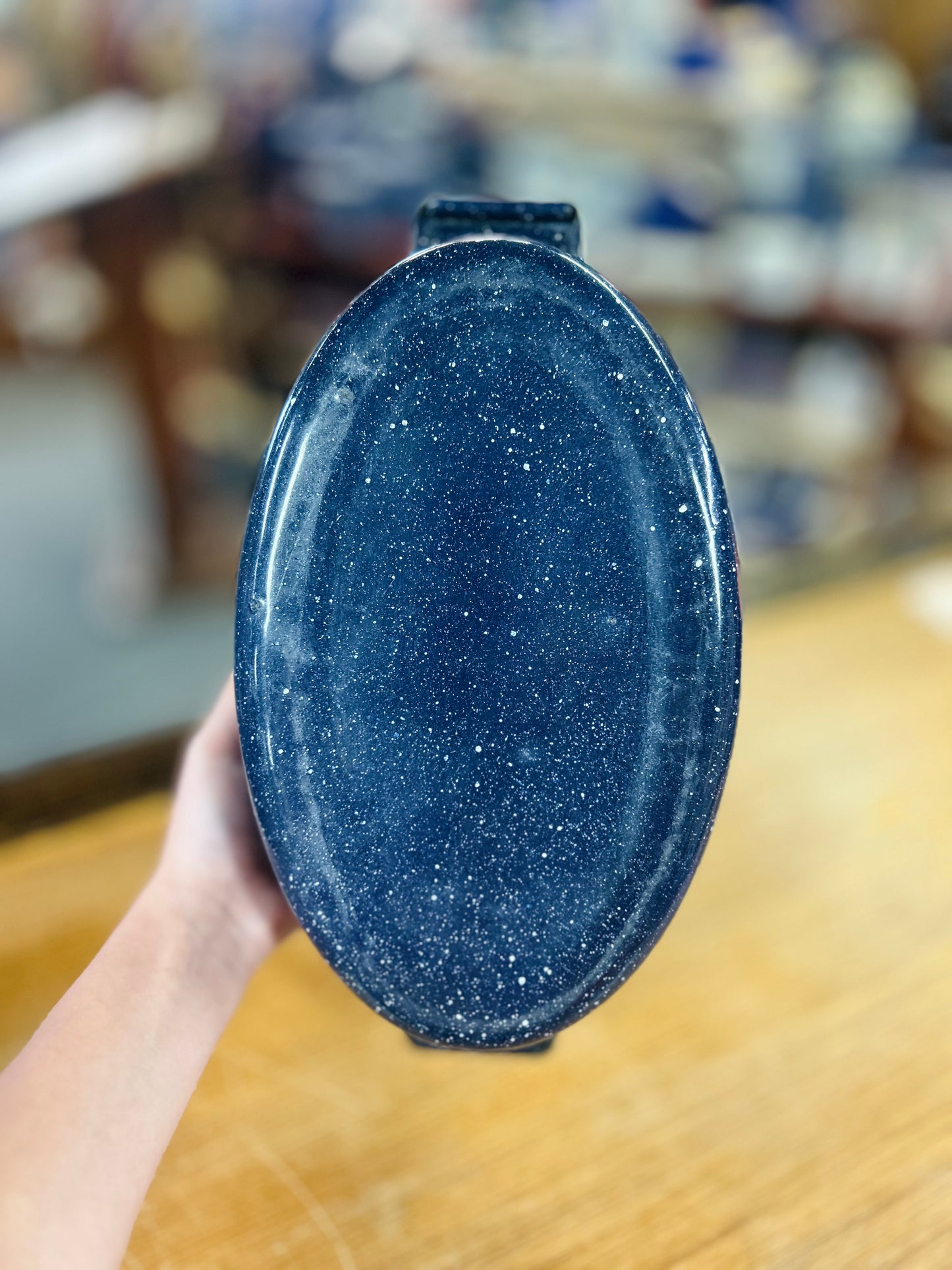 Vintage Enamelware Blue Speckled Pot