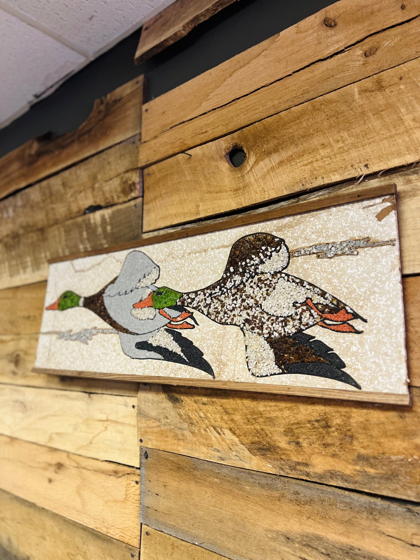 Vintage Handmade Flying Ducks Gravel Art