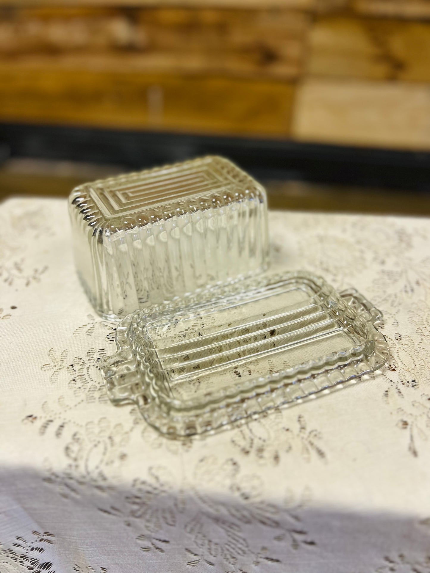 Vintage Tall Clear Glass Butter Dish