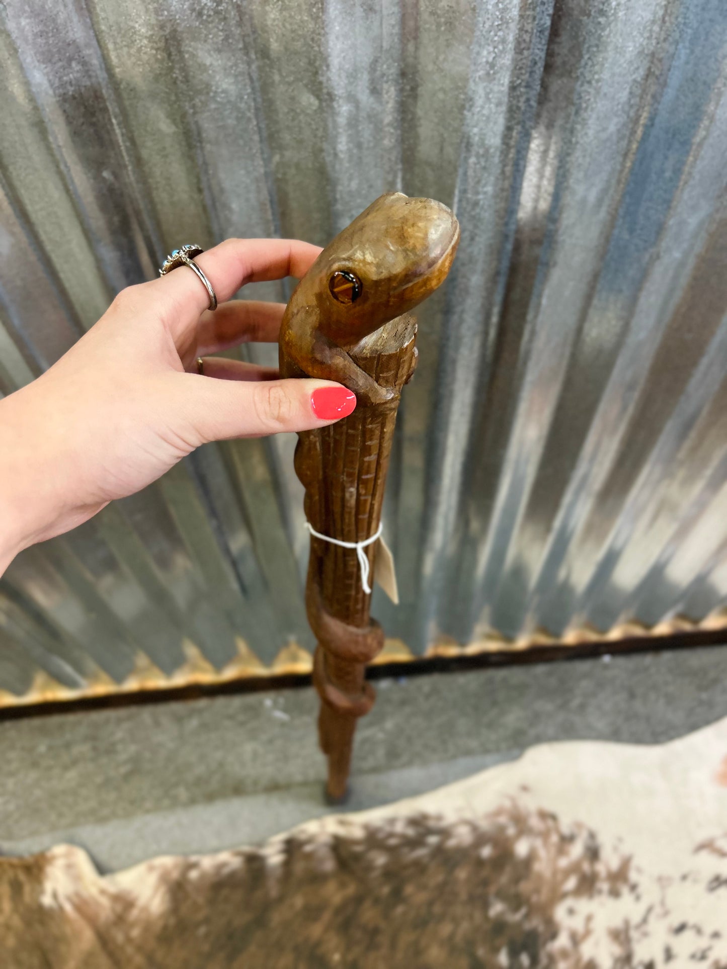 Old Intricate Hand Carved Serpant and Frog Walking Stick
