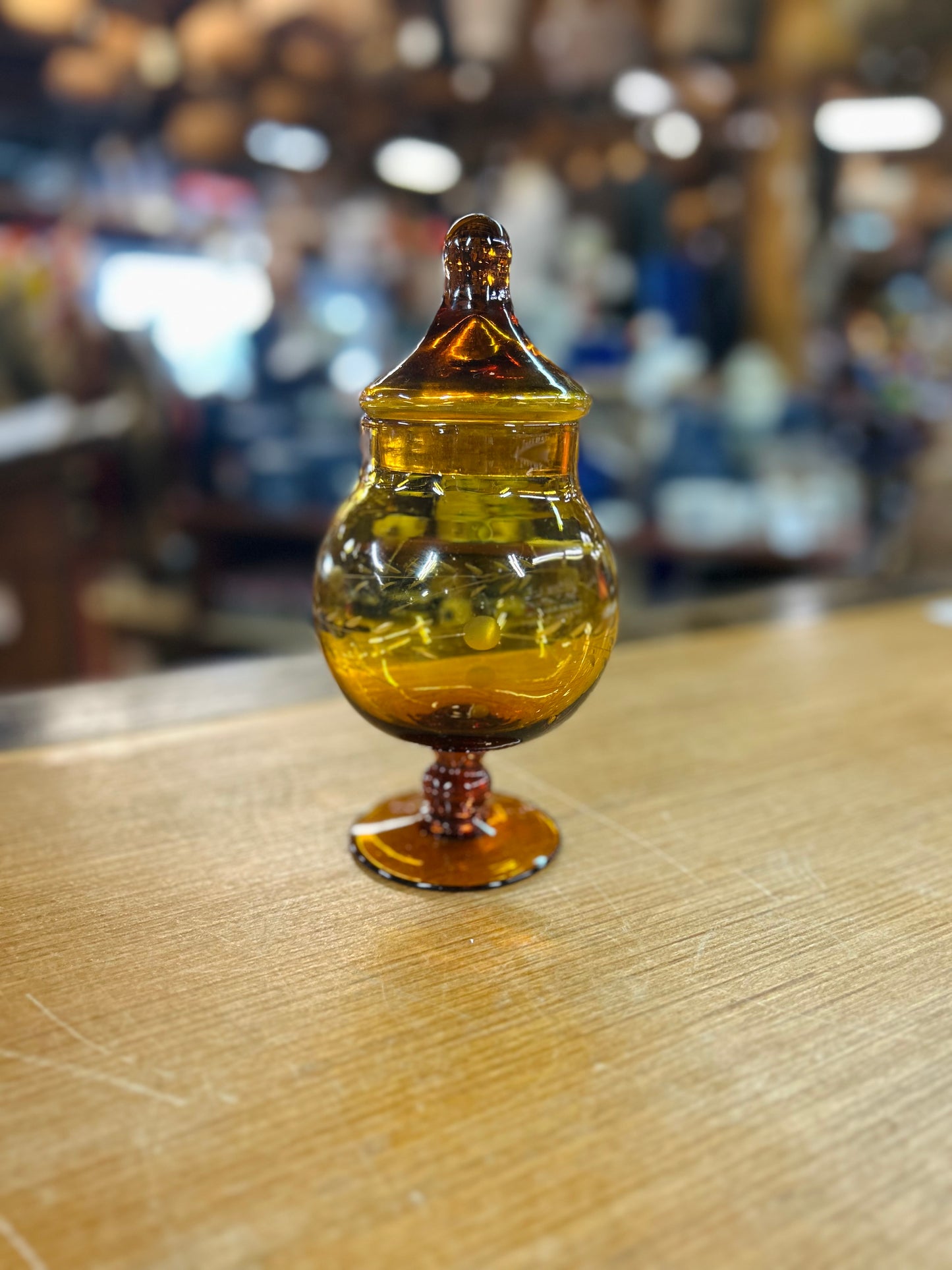 Vintage Amber Candy Dish With Wheat Design