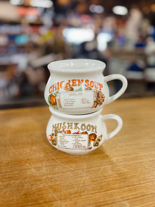 Vintage 70's Ceramic Soup Recipe Mug - Mushroom or Chicken Soup