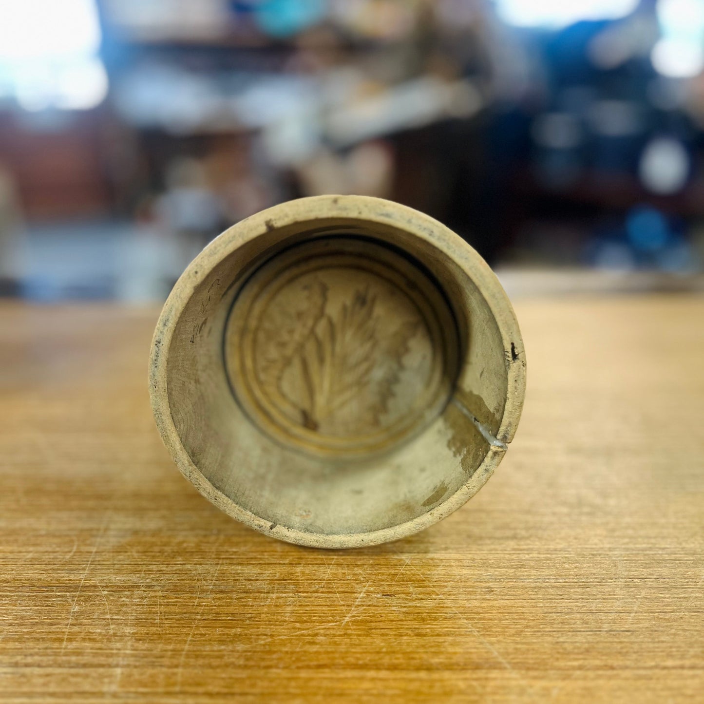 Old Wooden Butter Mold With Leaf Design
