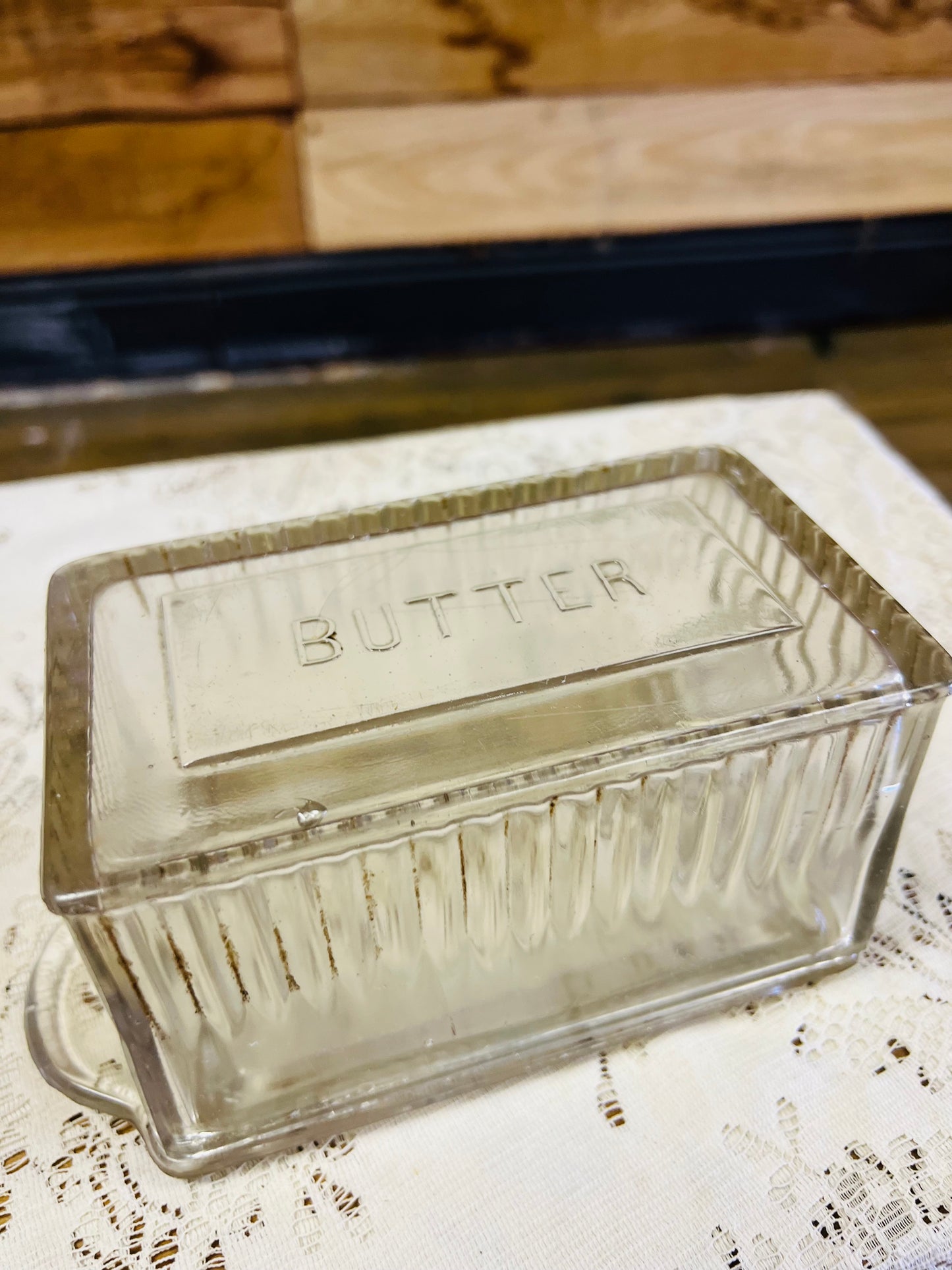 Vintage Clear Tall Butter Dish
