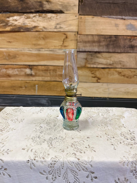Vintage Multi- Color Miniature Glass Oil Lamp