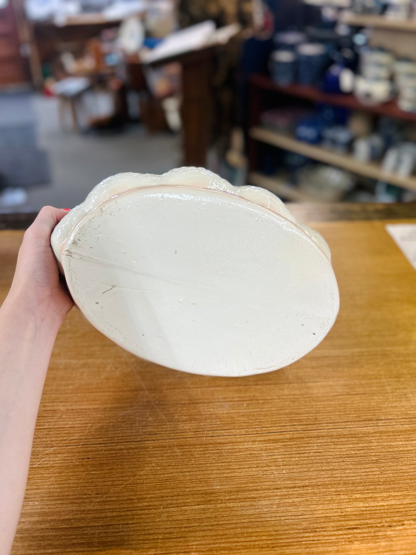 Vintage Seashell Shaped Ceramic Tray with Pink Base