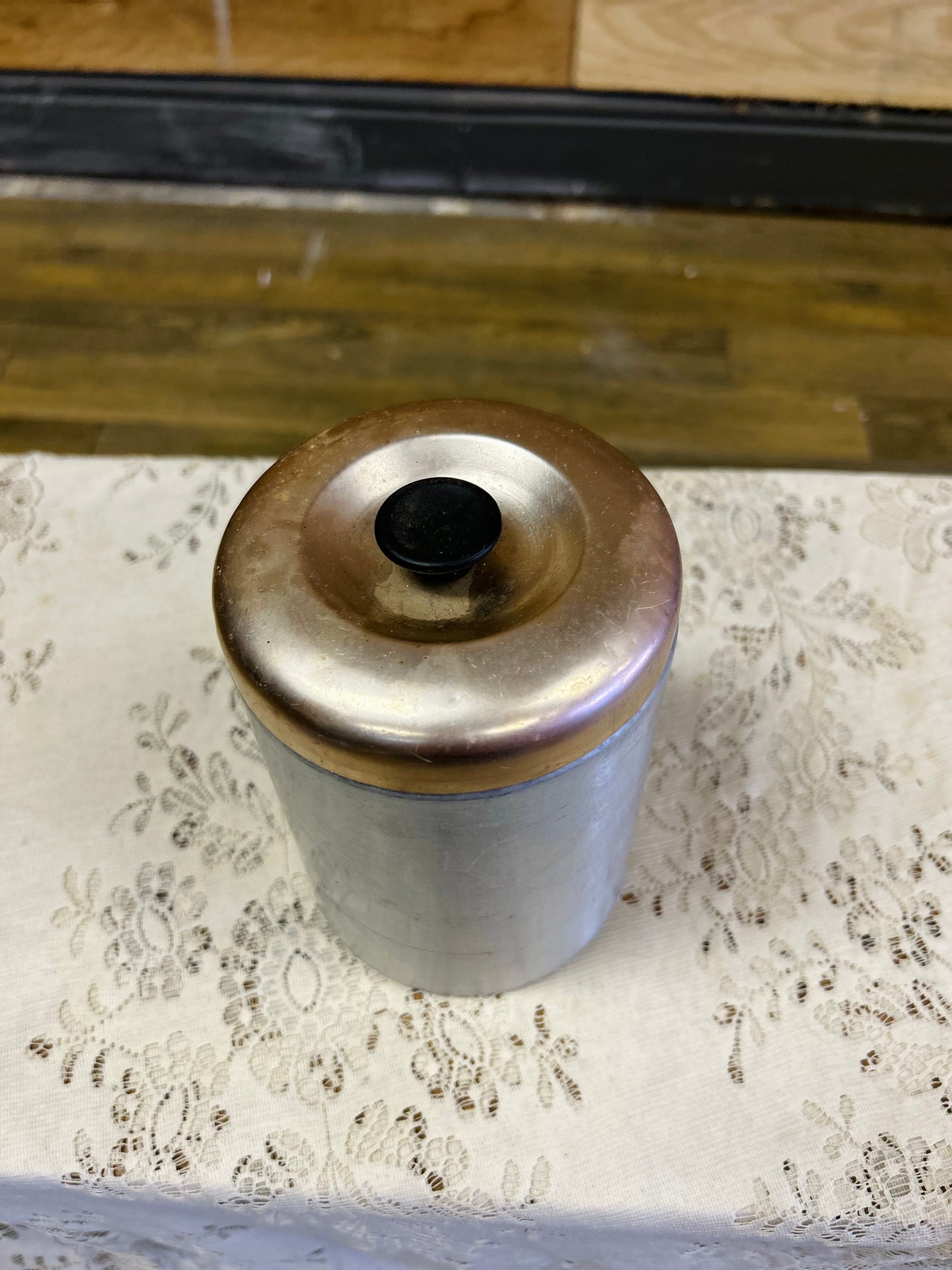Vintage Aluminum Coffee Canister With Copper Lid