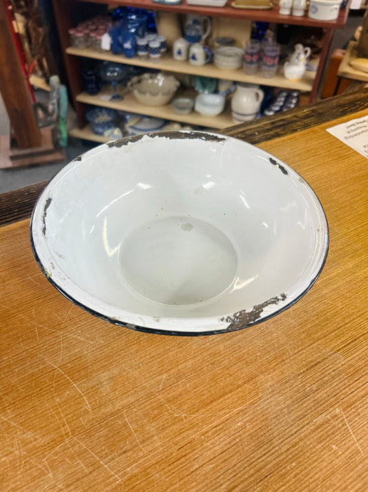 White Ceramic Bowl with Black Trim