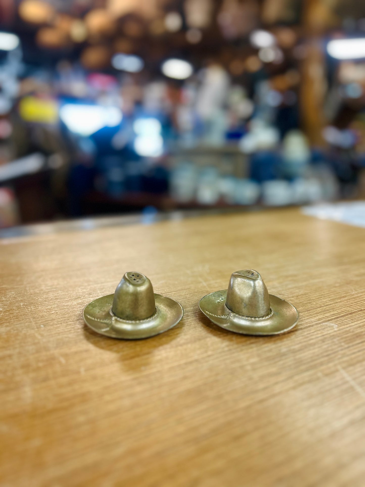 Vintage Copper Cowboy Hat Salt and Pepper Shakers