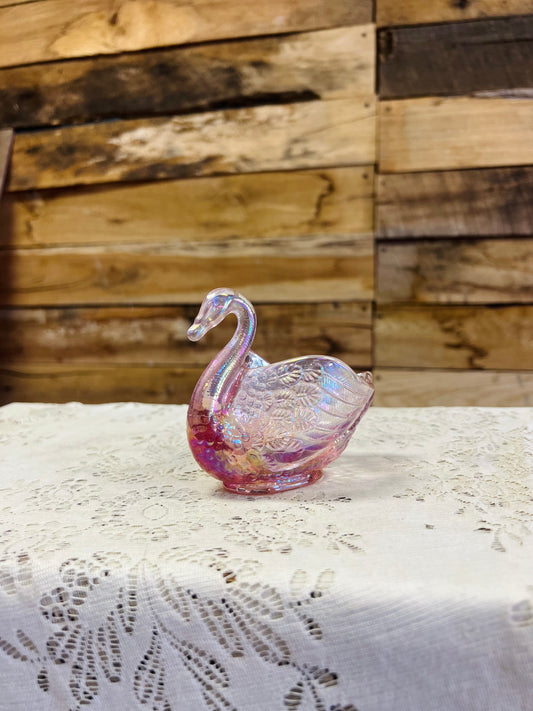 Vintage Fenton Pink Carnvial Swan Figurine Trinket Dish