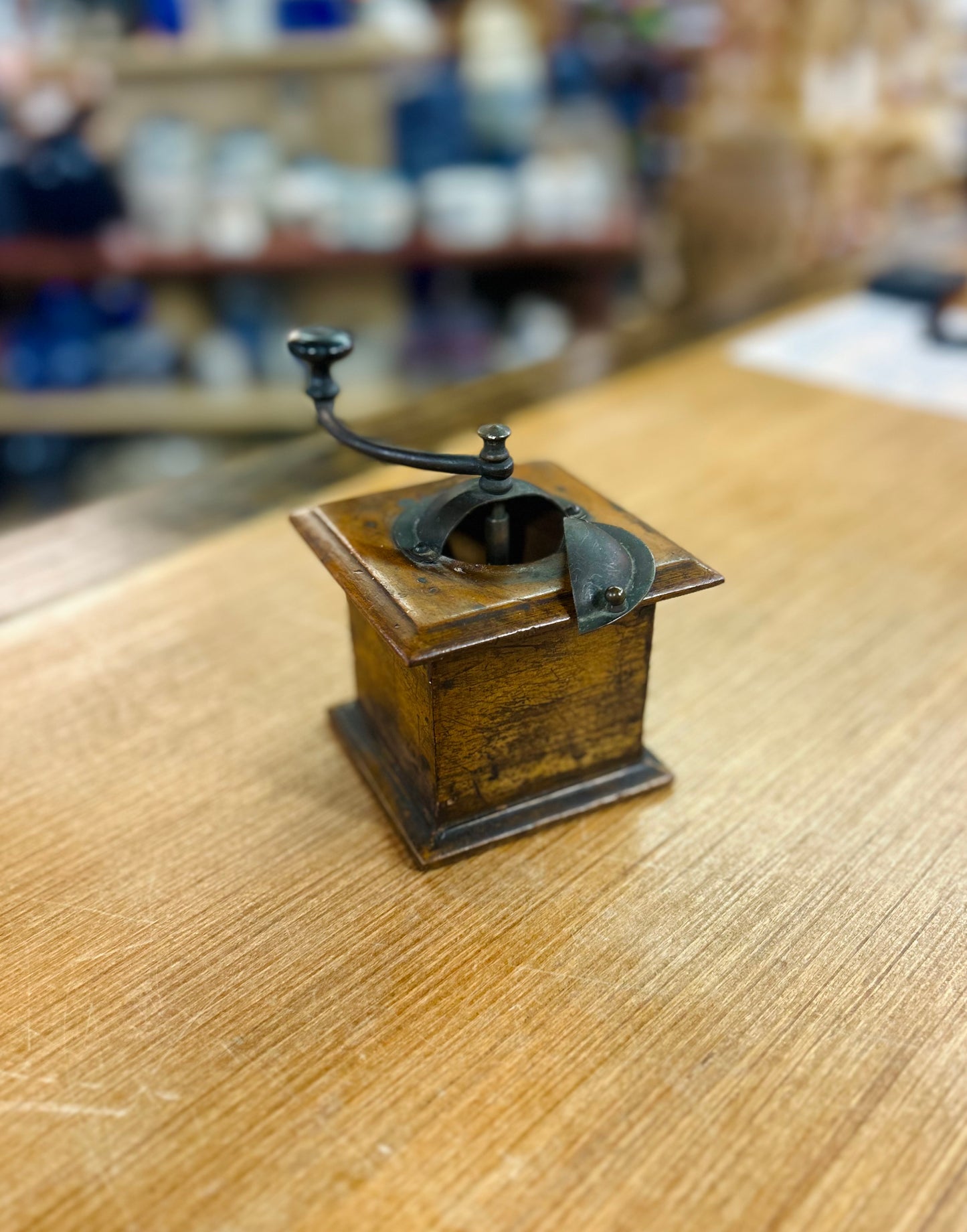 Antique 1800's 19th Century Wooden French Coffee Grinder