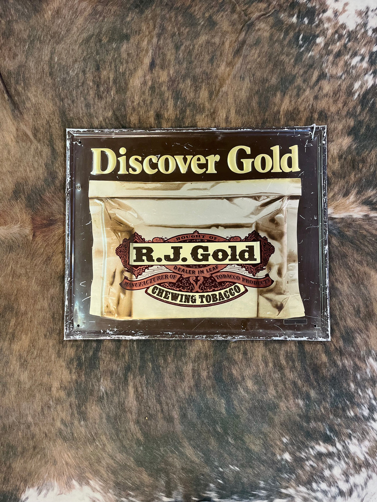 Vintage R.J. Gold Chewing Tobacco Metal Sign #3