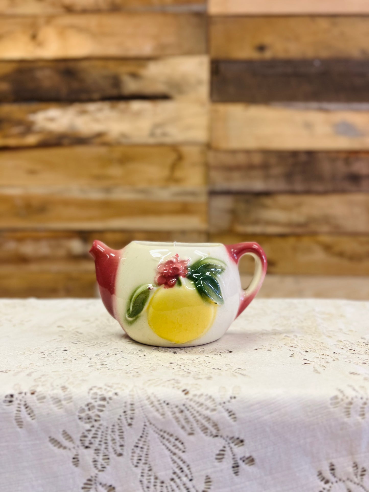 Vintage Shawnee Pottery Wall Pocket with Lemon Teapot Design