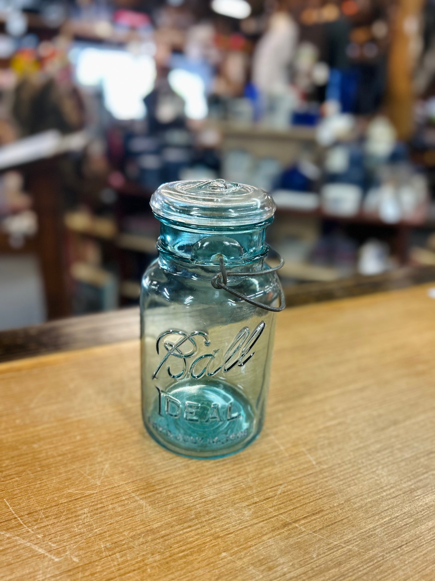 Antique Blue "Ball Ideal" Mason Jar with Lid