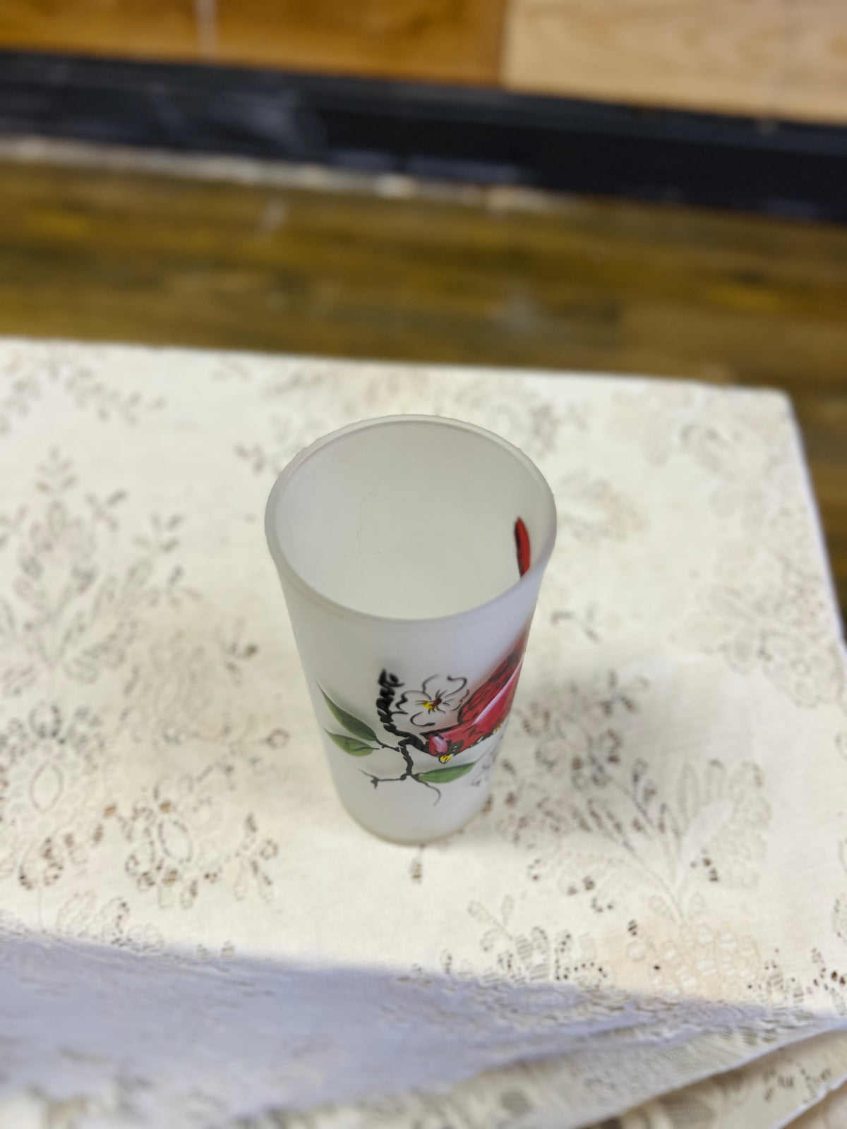 Vintage Frosted Cardinal Glass Cup