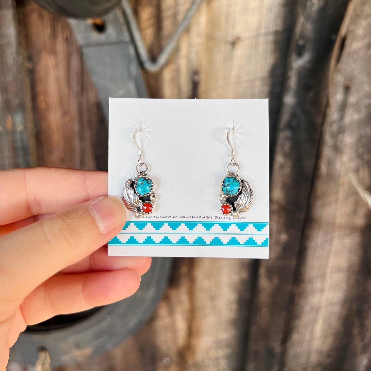 Coral and Turquoise Leaf Earrings