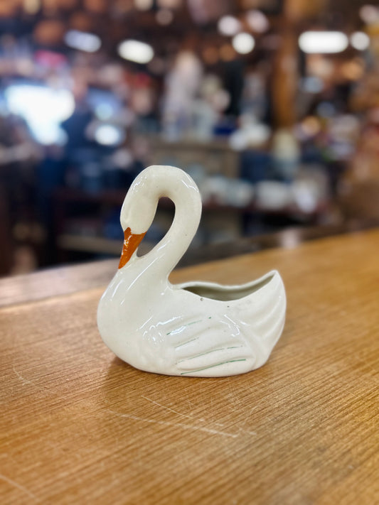 Vintage Swan Planter with Green Detailing