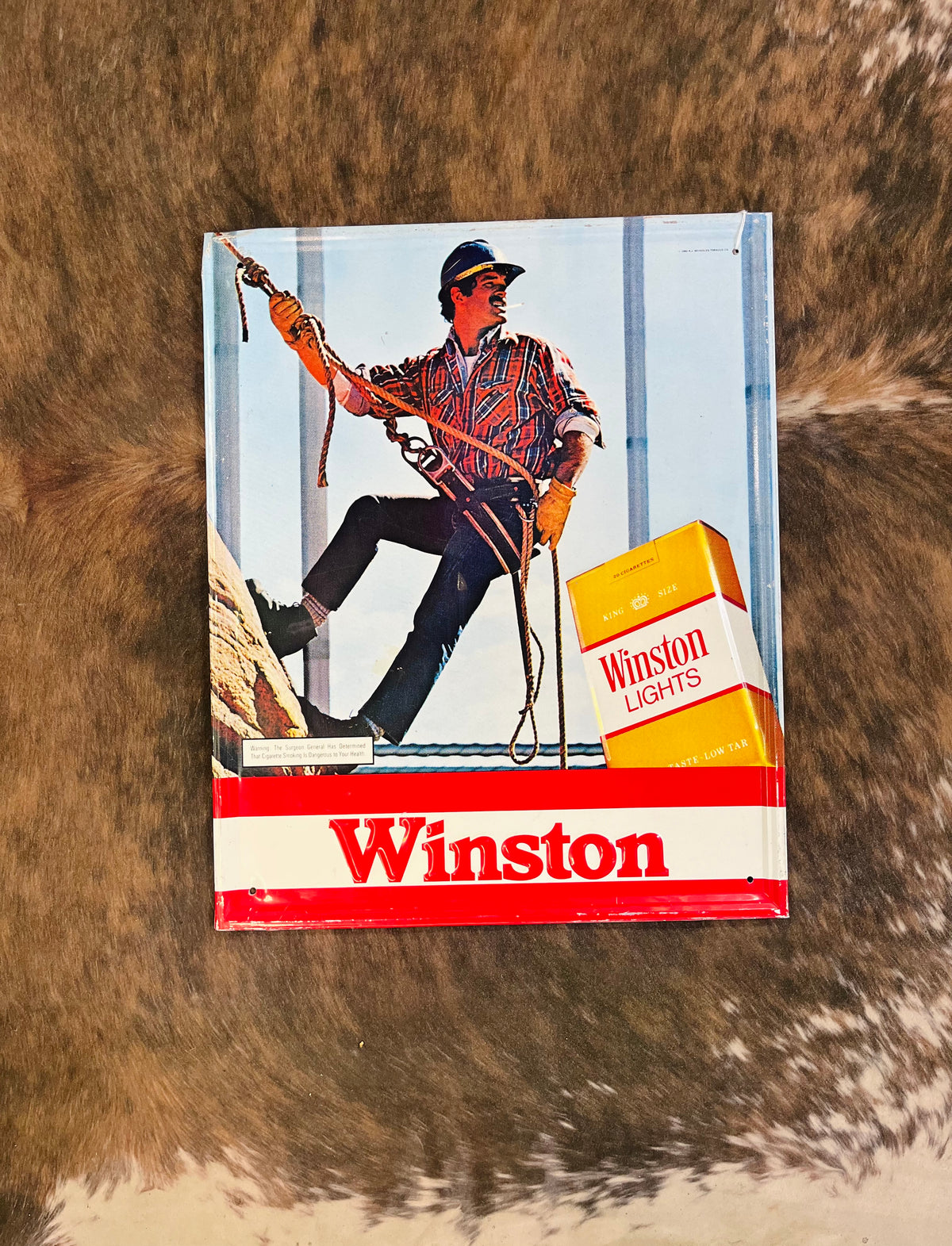 Vintage Winston Lights Metal Sign Embossed