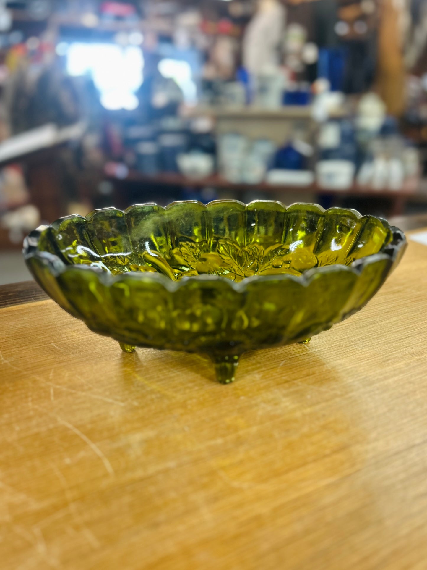 Vintage Green Indiana Glass Fruit Bowl