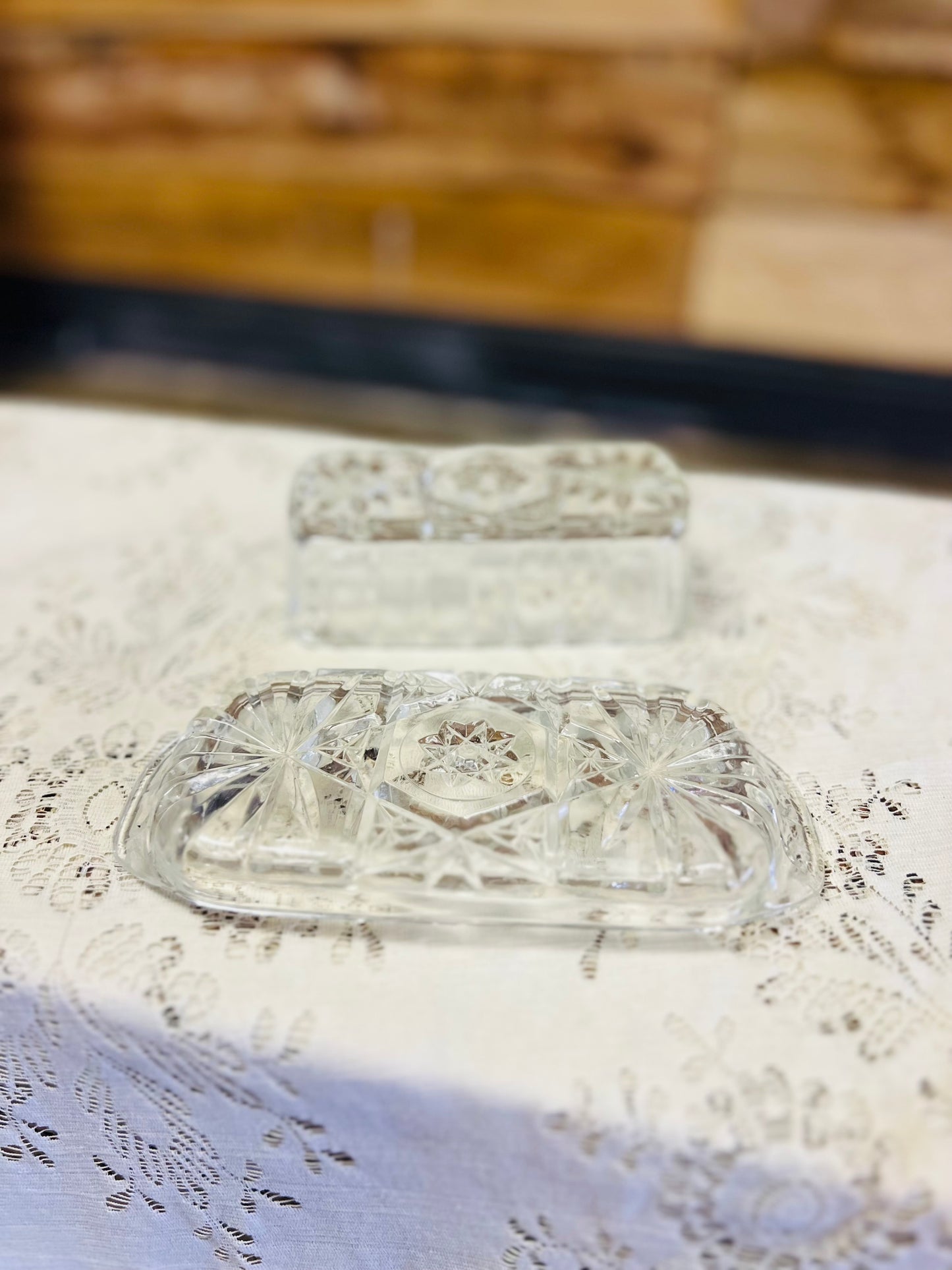 Vintage Anchor Hocking Star Of David Butter Dish