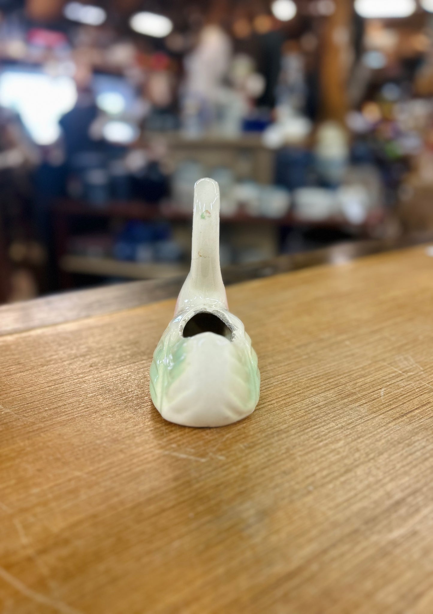 Vintage Pink and Green Ceramic Swan Planter