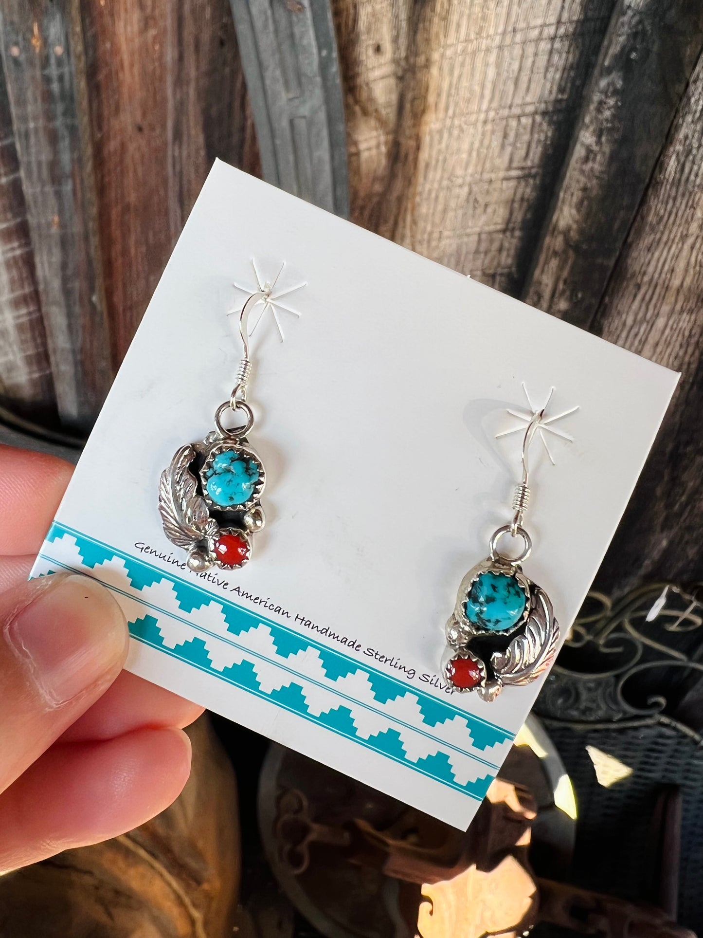 Coral and Turquoise Leaf Earrings