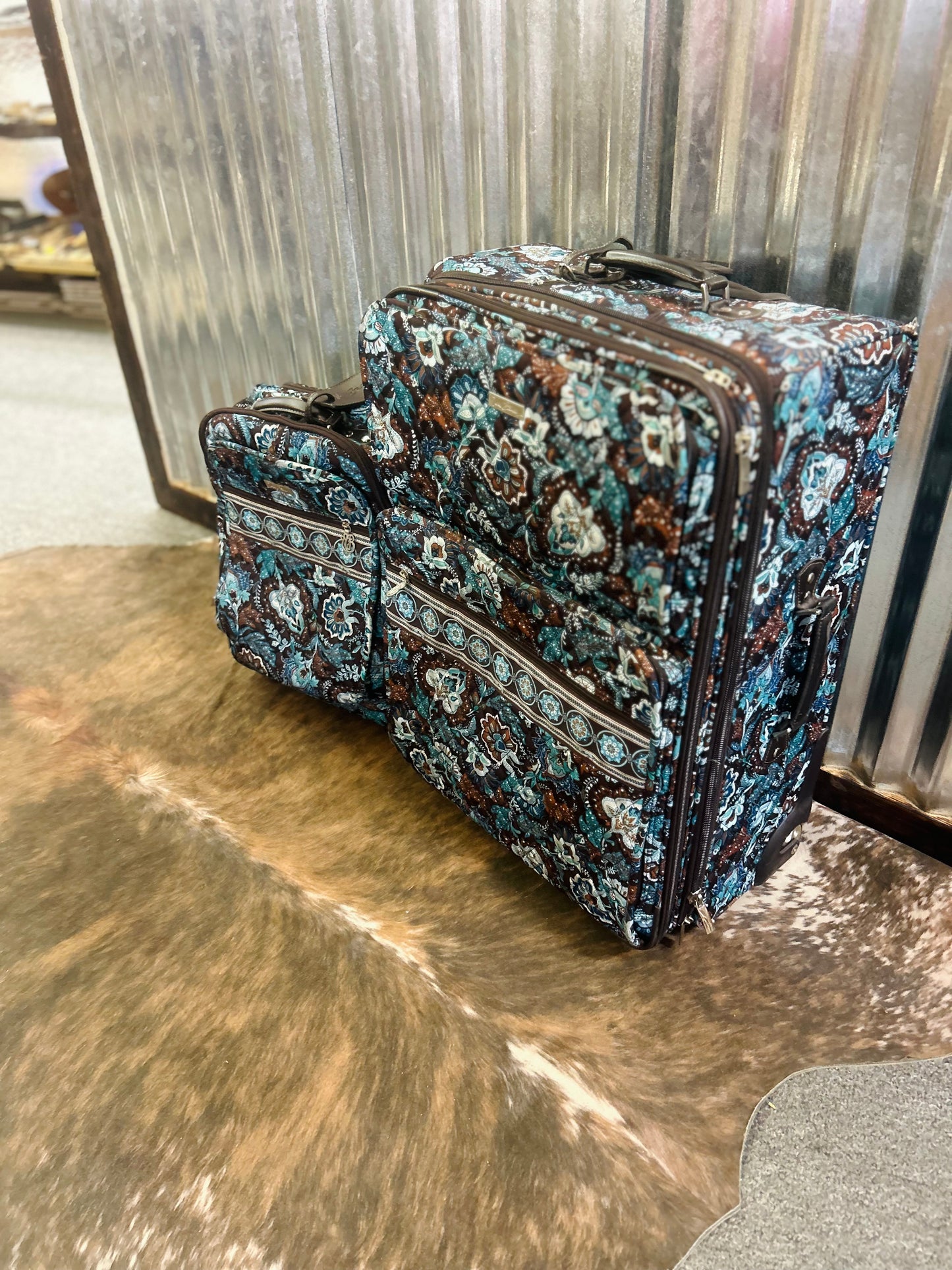 Vera Bradley Large Rolling Suitcase in "Java Blue" with Matching Carry On