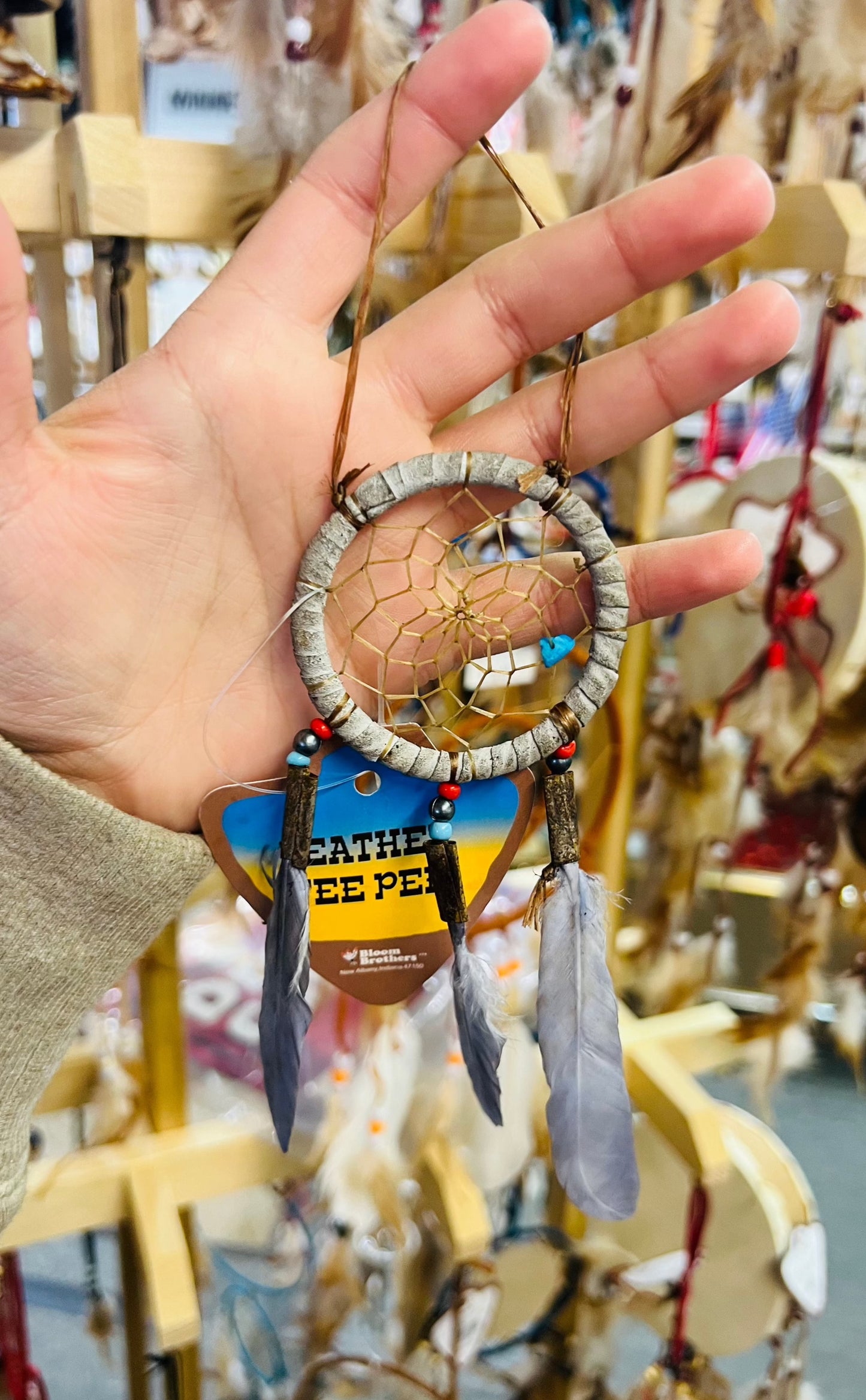 2" Grey Dream Catcher with Feathers and Beads