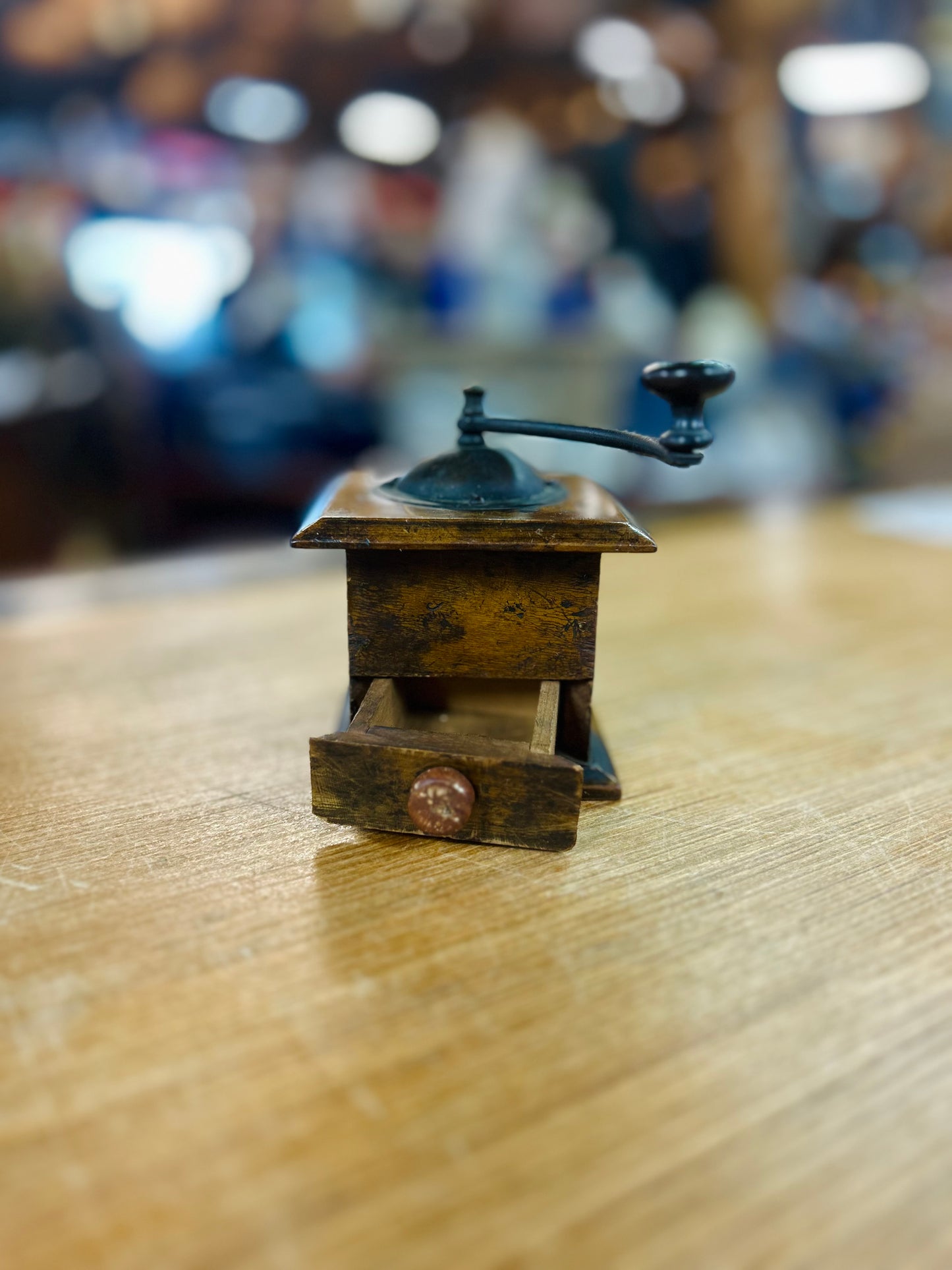 Antique 1800's 19th Century Wooden French Coffee Grinder