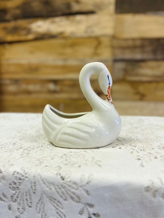 Vintage Swan Planter with Specks