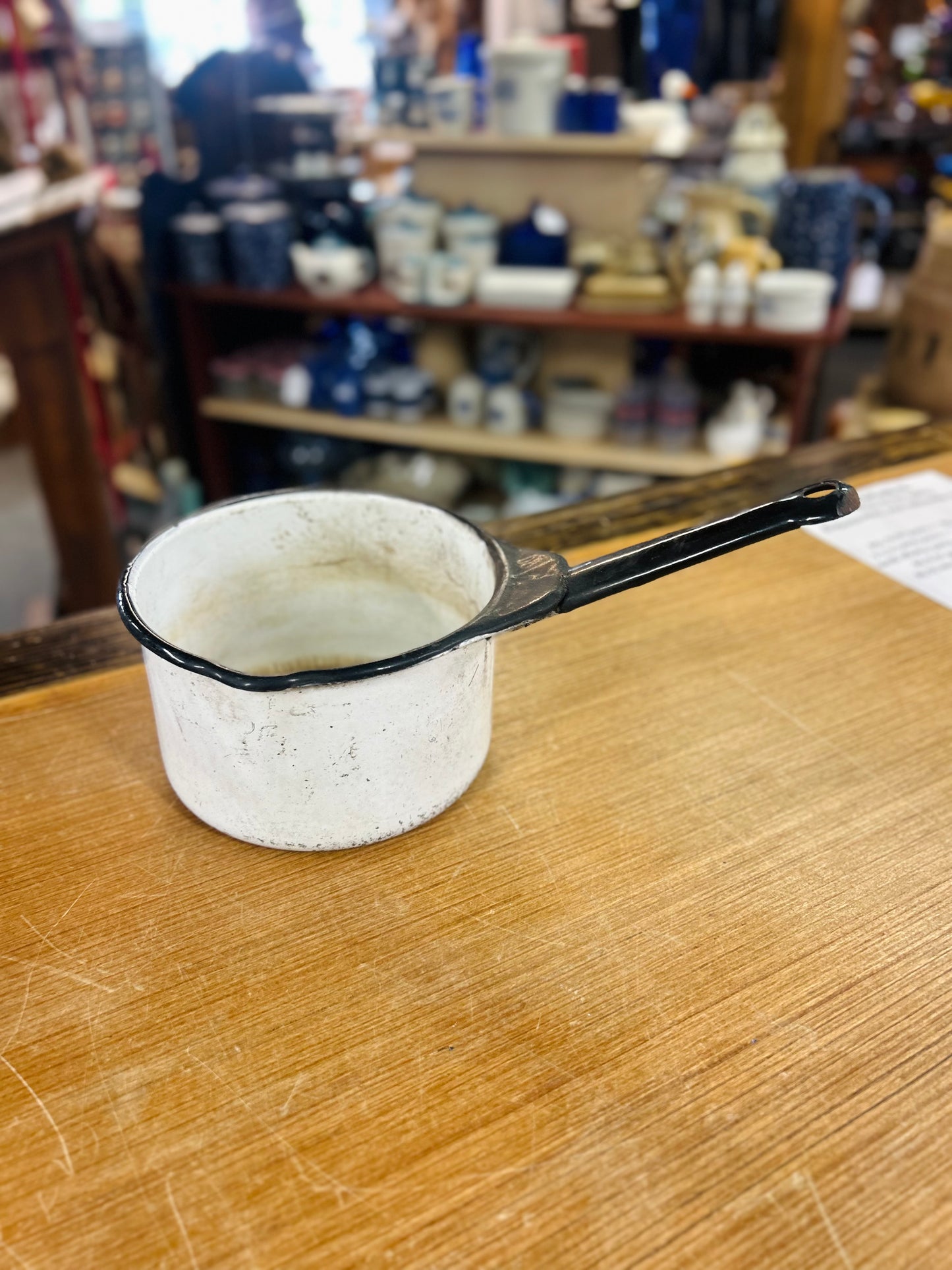 Old White Pot with Black Trim