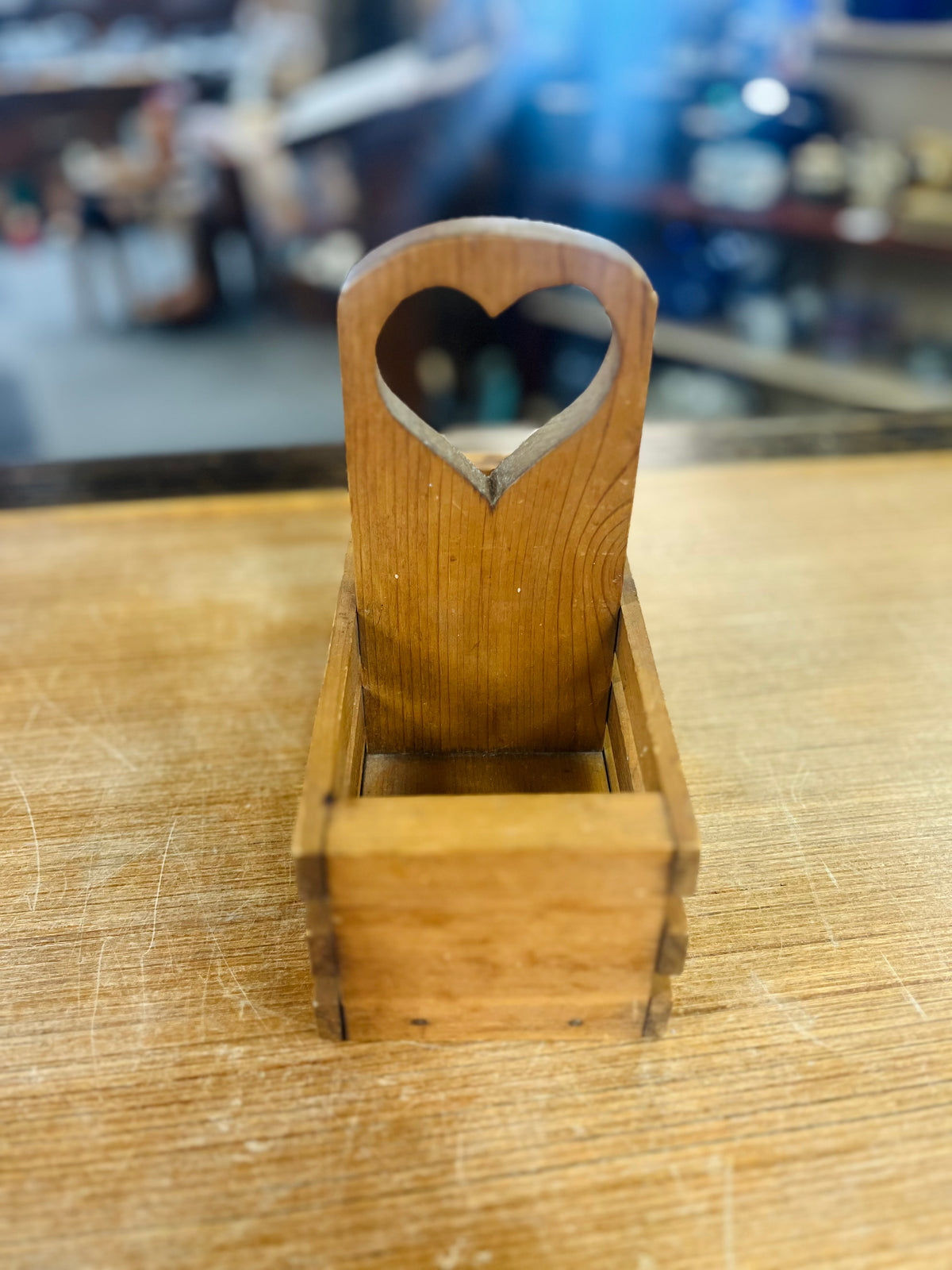 Vintage Wooden Storage Caddy With Heart Shape Cut Out
