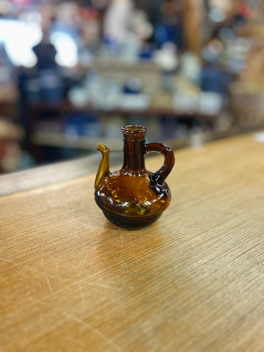 Vintage 1960s Amber Glass Spouted Cruet Bottle