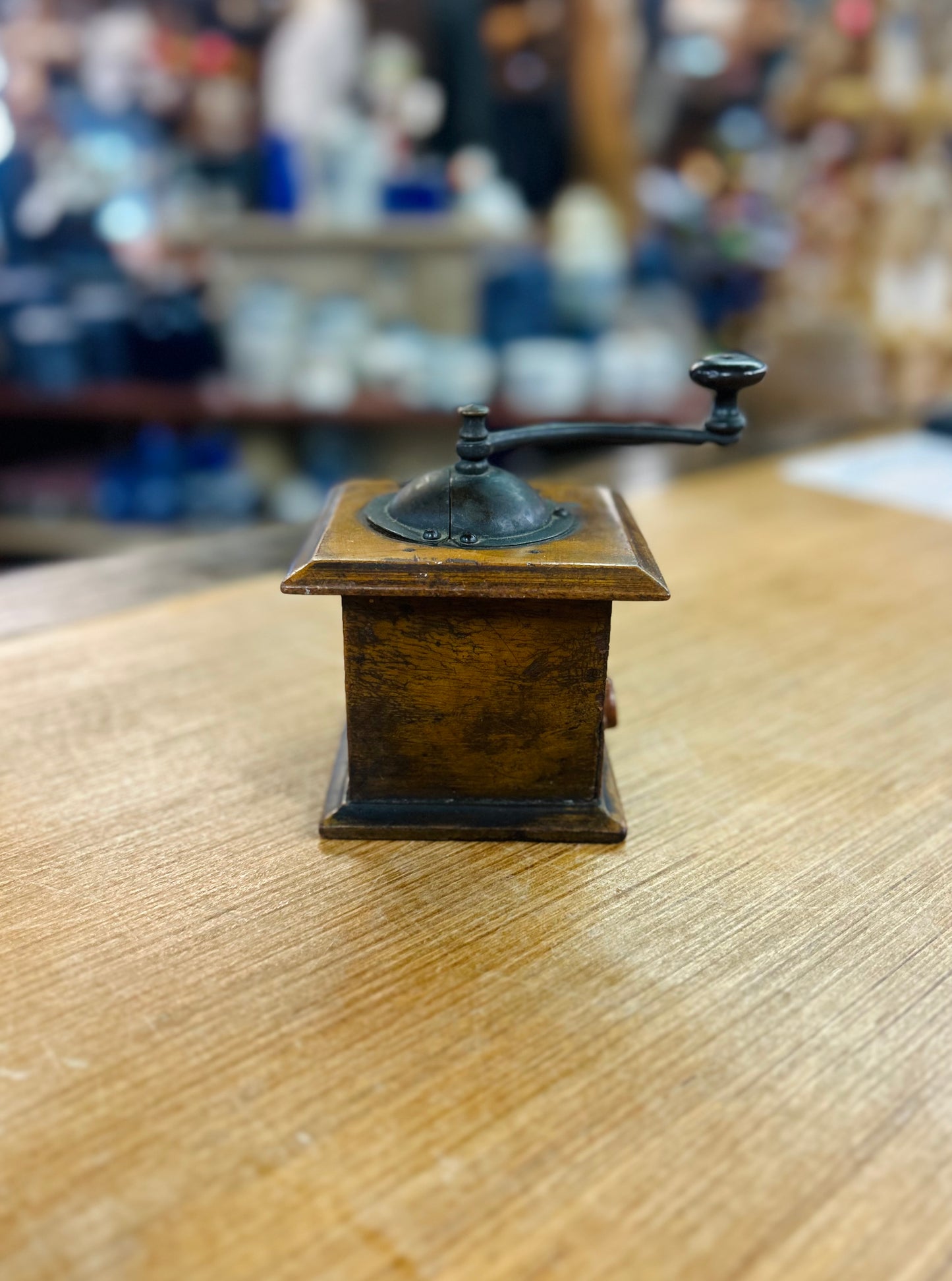 Antique 1800's 19th Century Wooden French Coffee Grinder