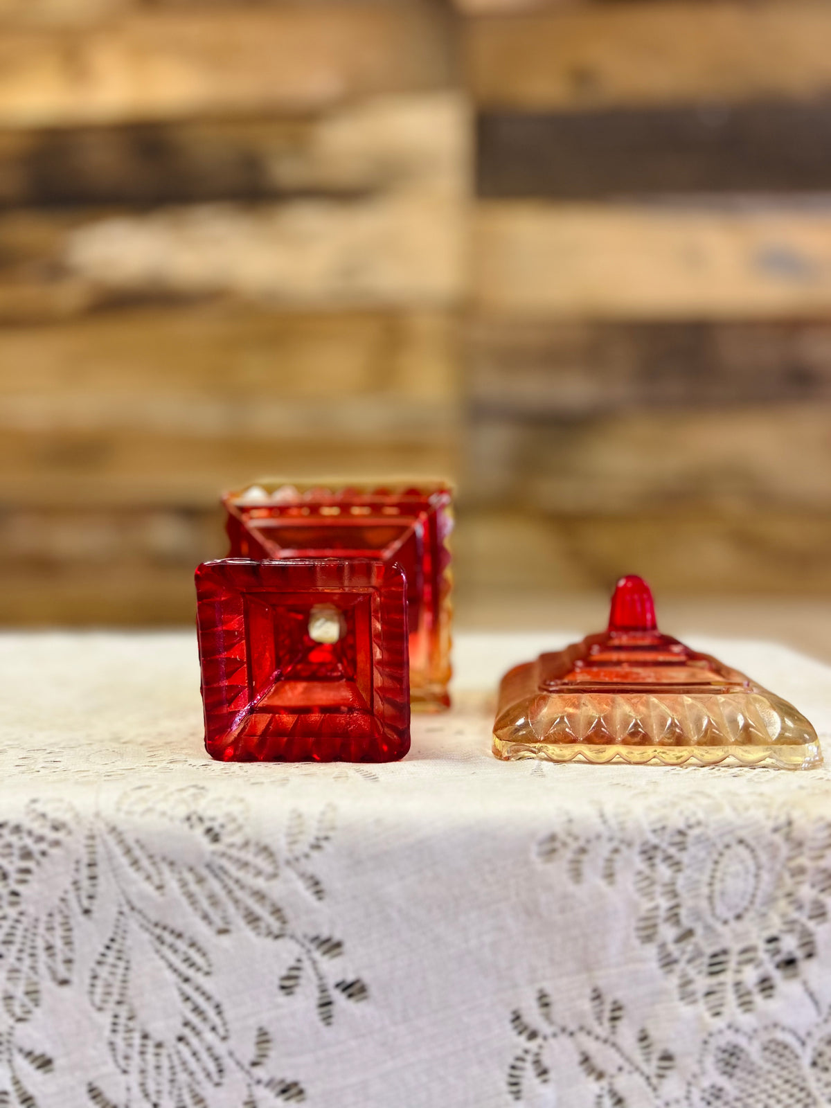 Vintage Orange And Red Ambre Pedestal Dish
