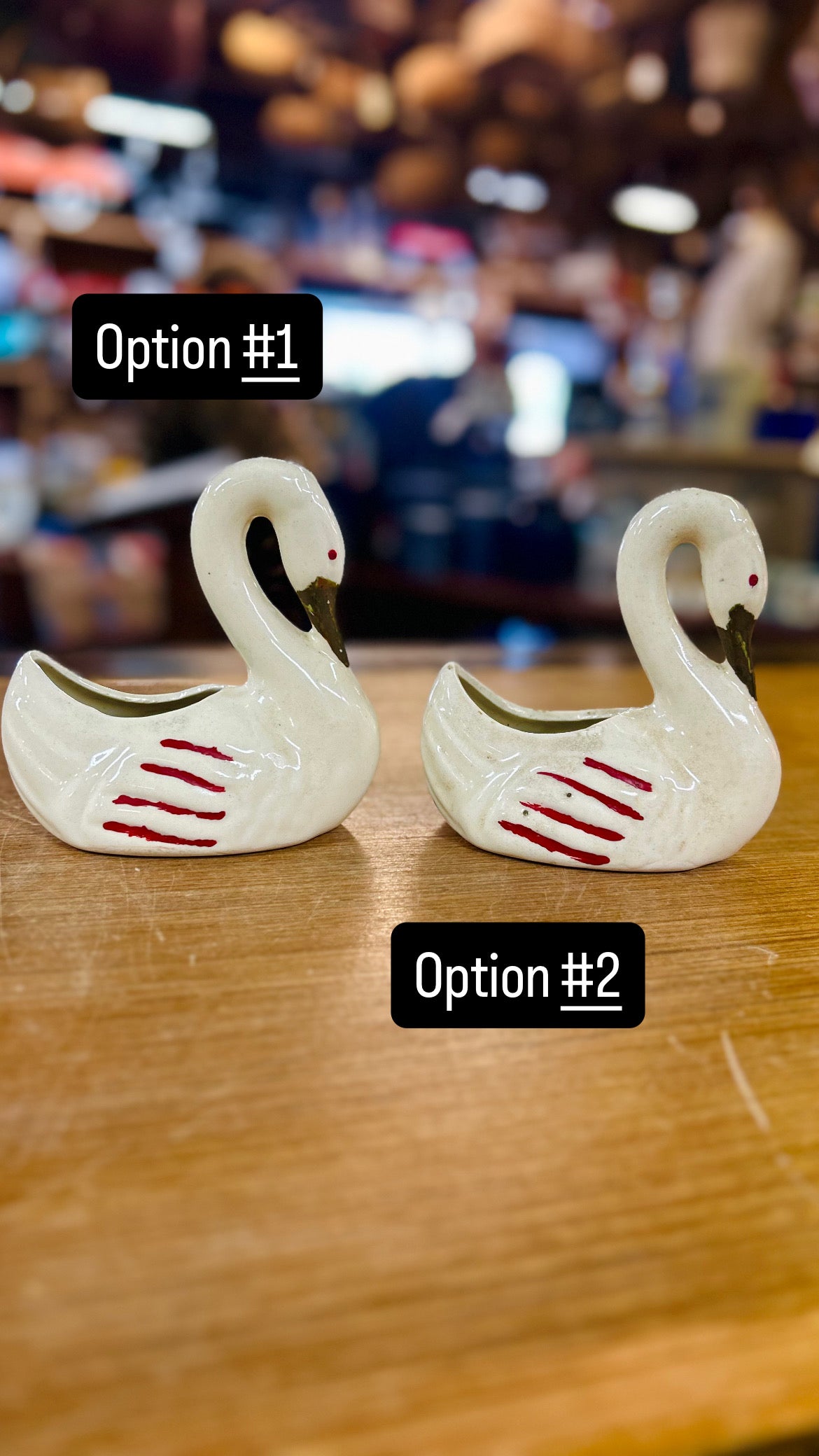 Vintage Swan Planter with Red Stripe Details