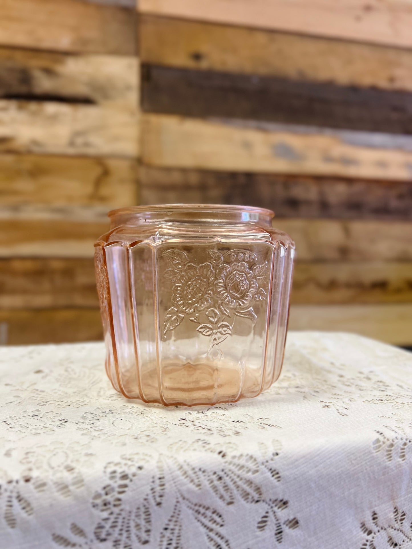 Vintage Anchor Hocking Mayfair "Open Rose" Pink Depression Glass Jar